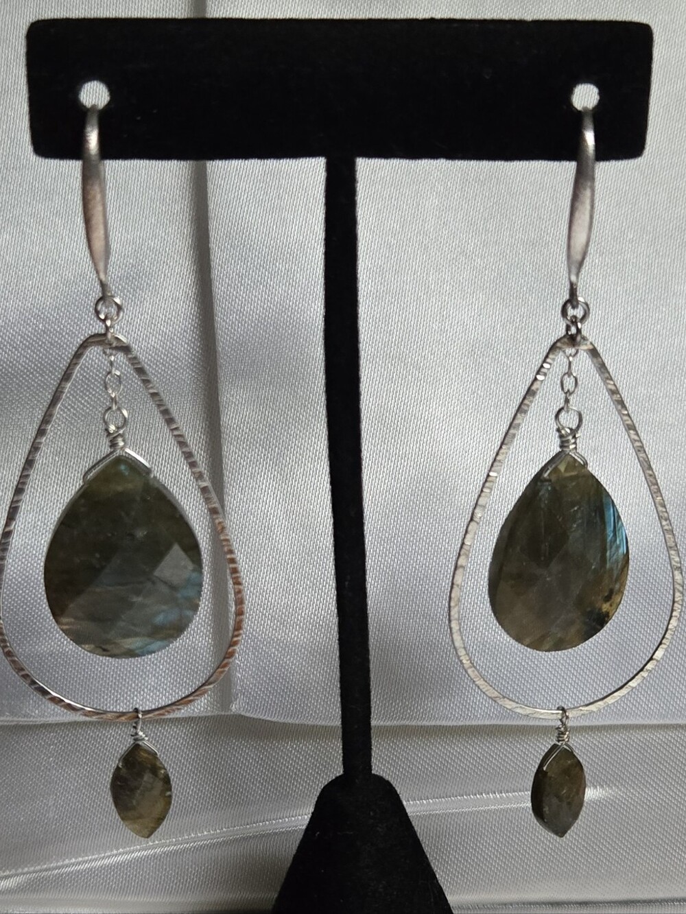 Sterling Teardrop Dangle Earrings with Green Labradorite